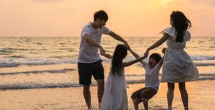 Family enjoying sunset