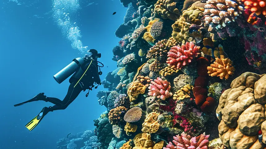Diver exploring a coral reef